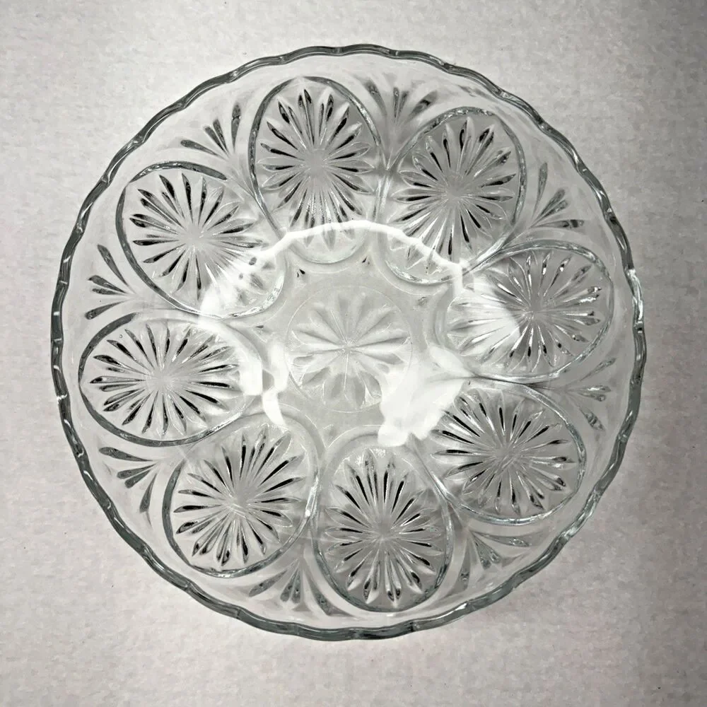 Anchor Hocking Medallion Clear Glass Serving Bowl Scalloped Pressed Vintage